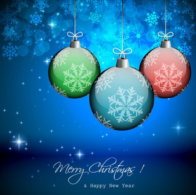Christmas winter Snowflake background with beautiful christmas balls about Holiday Christmas tree